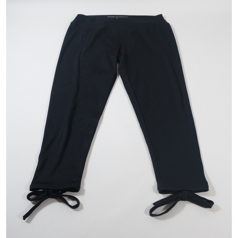 Simply Southern Leggings Womens L Black Keyhole Tie Hem Performance Activewear